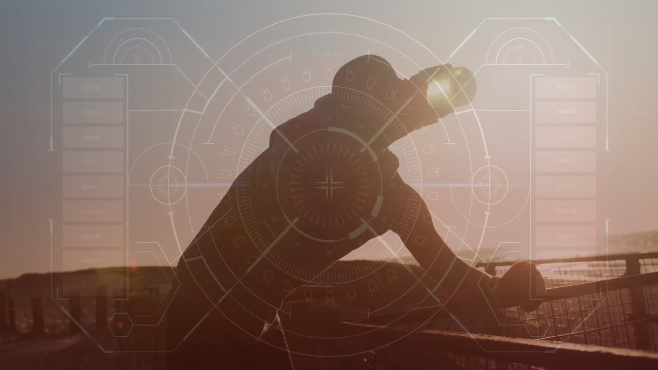 산책로에서 물을 마시는 아프리카계 미국인 피트 남자에 대한 둥근 스캐너