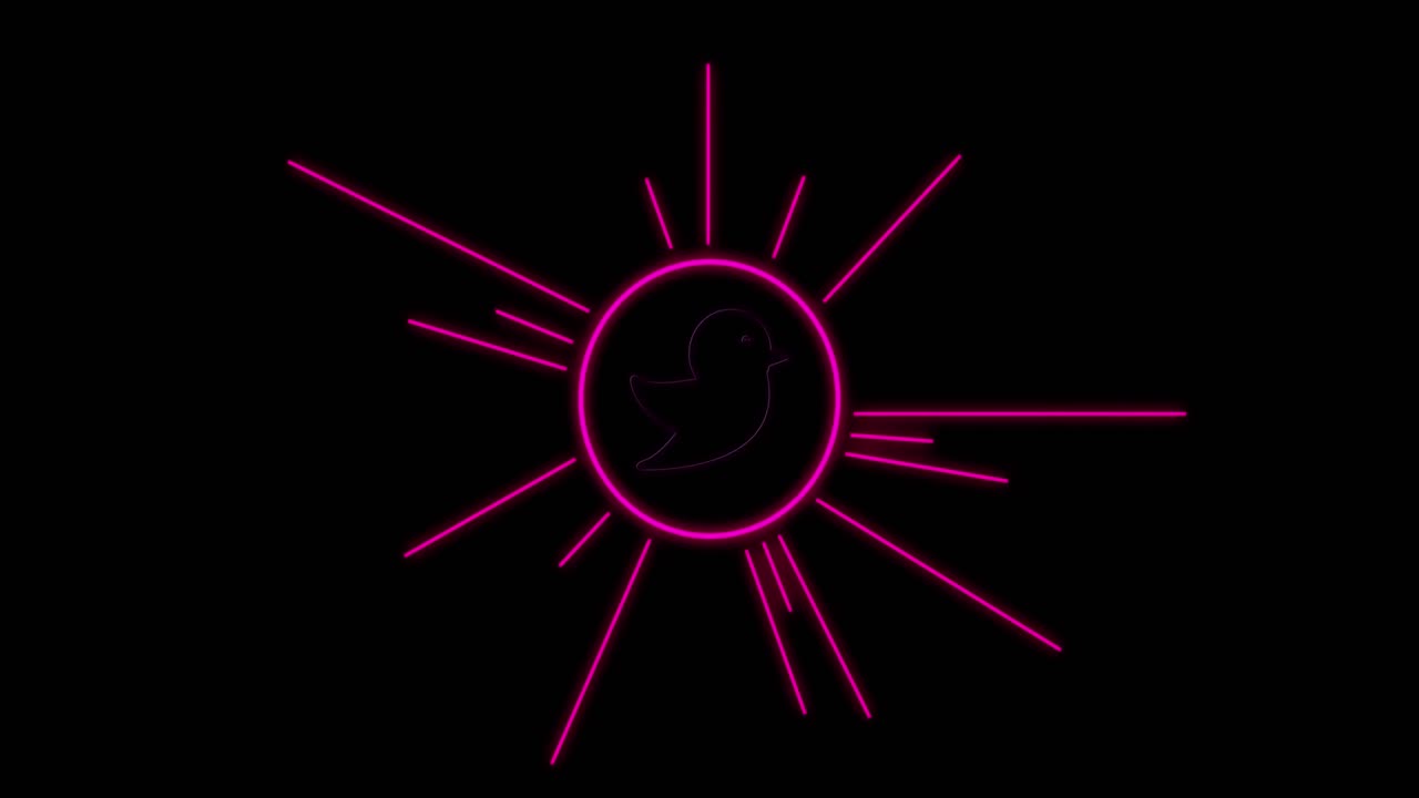Animazione di cerchio al neon con simbolo di Twitter su sfondo nero