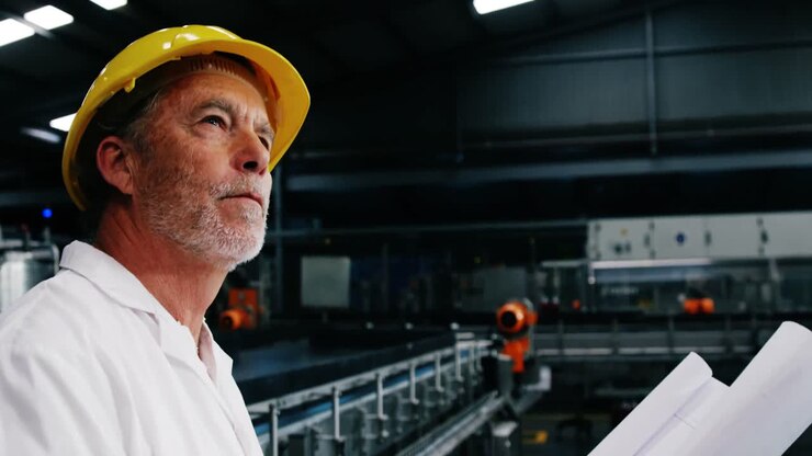 Engineer reading a blue print