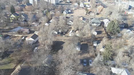 a drone flyover of the older east suburbs of greeley colorado during the covid pandemic of 2020