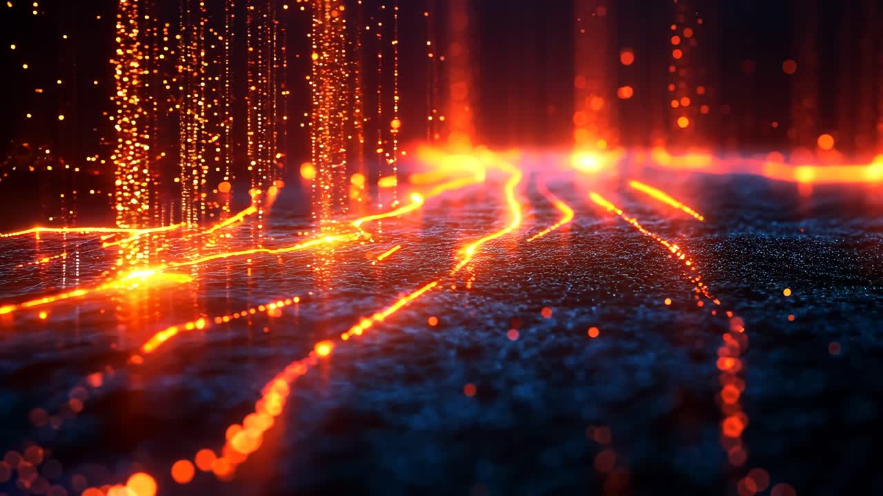 The image is a computer generated scene with a bright orange background and a dark blue foreground. The orange and blue colors create a contrast that draws the viewer's attention