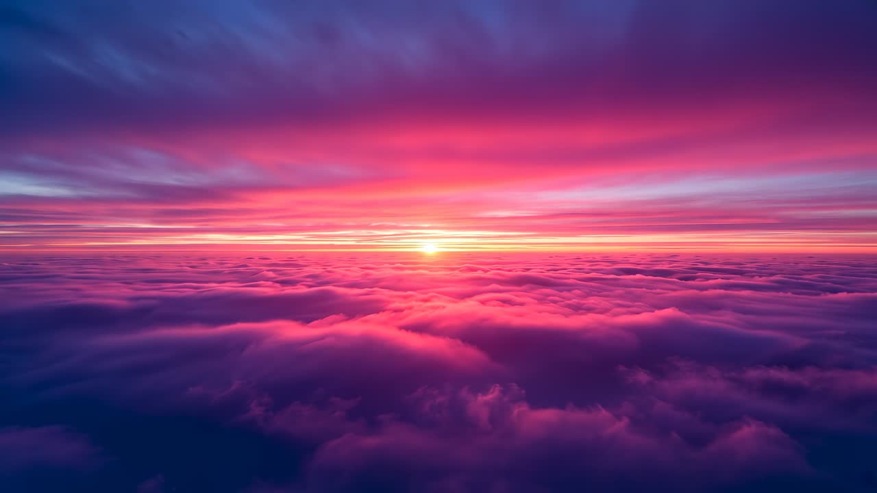 Rising sun crest painting cloud deck from aerial viewpoint, bringing warm pink and orange light