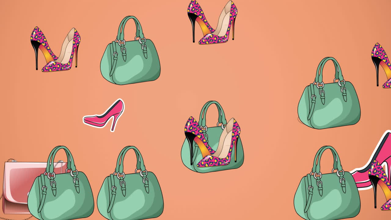 분홍색 배경에 신발과  ⁇ 드백의 애니메이션