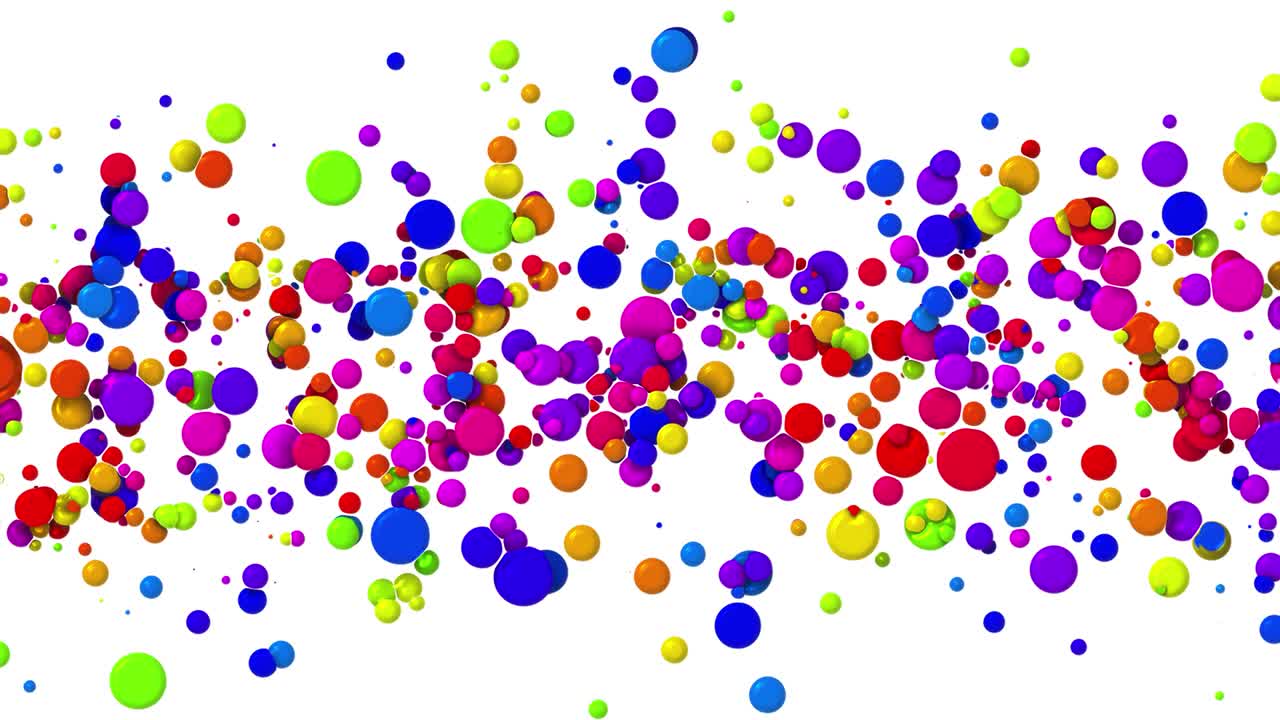 Simple colorful background with cheerful particles. 4k looped seamless abstract creative background, beautiful multi-colored circles like paint bubbles or dye droplets. Luma matte as alpha channel.