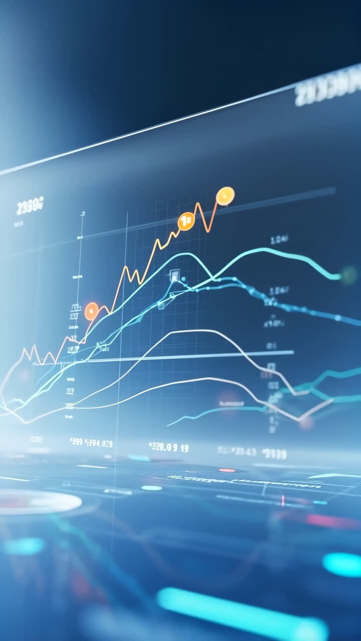 Futuristic Digital Display of Financial Data and Business Analytics Charts