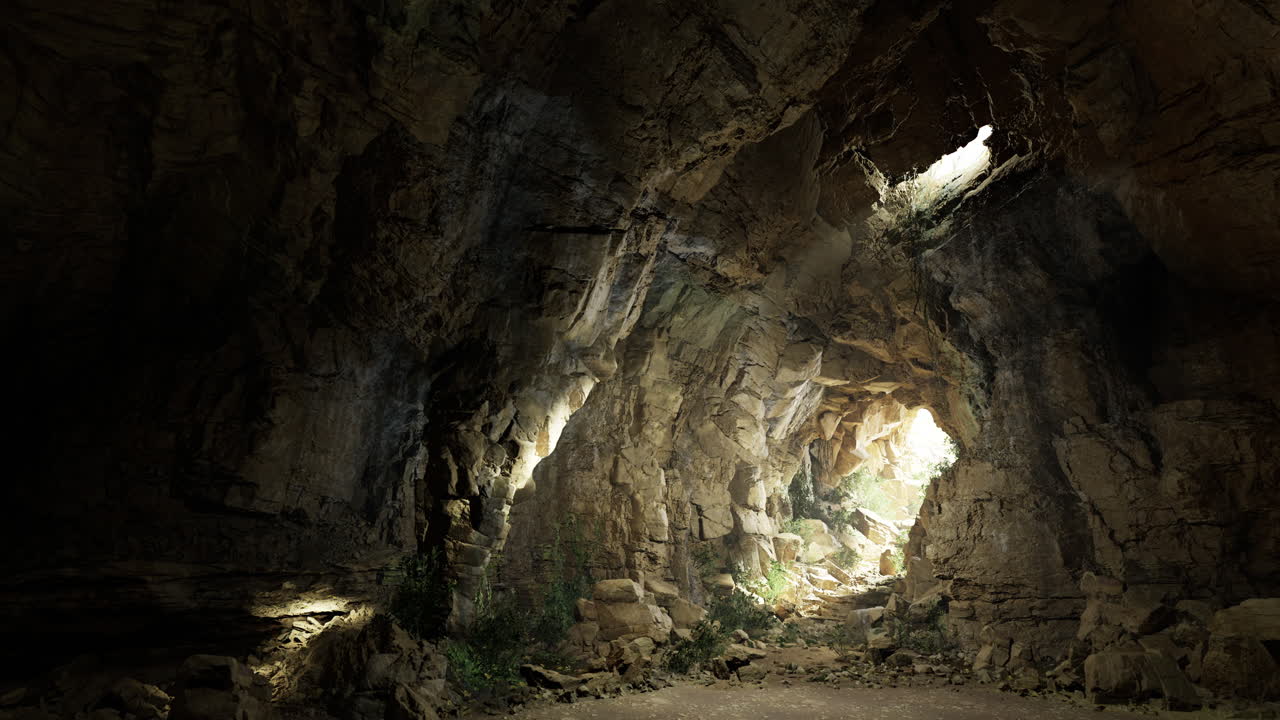 Majestic underground cave illuminated by natural light during midday