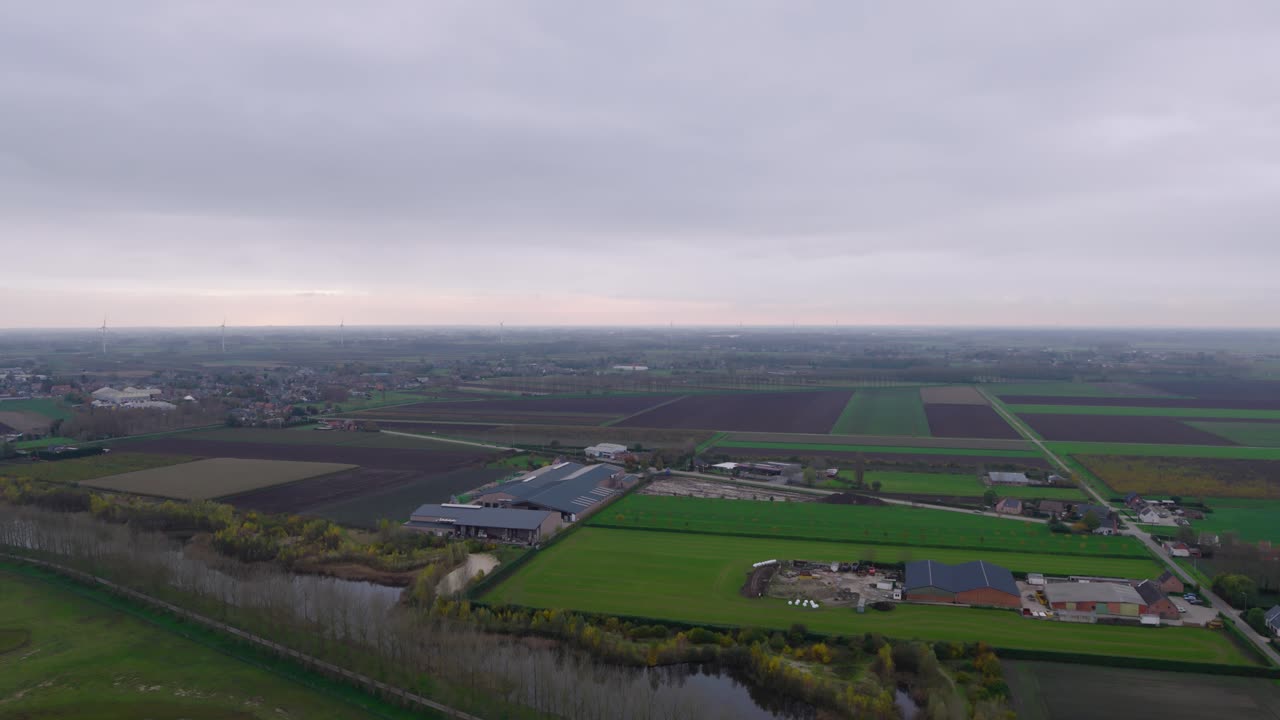 Countryside landscape of Belgium on cloudy day, aerial view