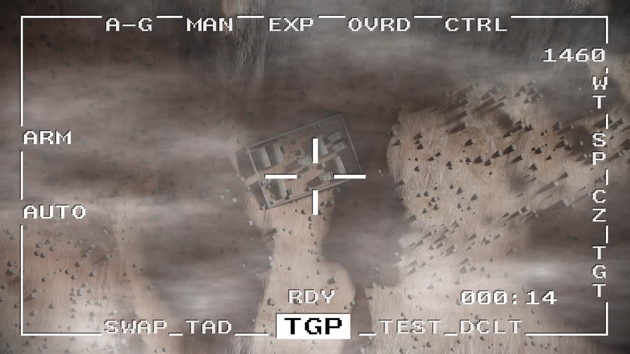 bomba inteligente lanzamiento de misiles avión no tripulado militar espía guerra pov disparo aéreo cayendo 4k