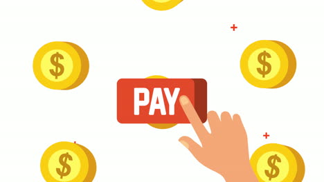 electronic commerce tech with pay button and coins