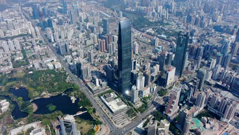 Aerial-view-over-Shenzhen-skyline-on-a-beautiful-clear-day