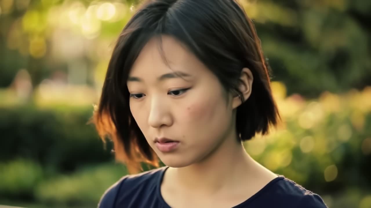 Contemplative Moments: A Young Woman Reflects in a Serene Outdoor Setting, Captured in Two Intimate Frames Showcasing Her Pensive Expression and Surroundings