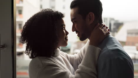 happy couple, love and care with head together