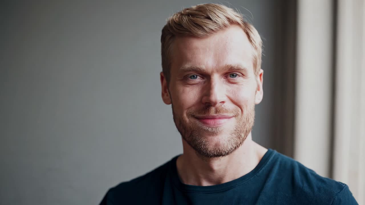 Ritratto di un uomo sorridente e sicuro di sé.