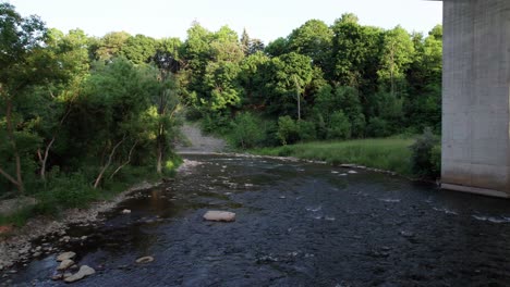 volando debajo del puente sobre el rio