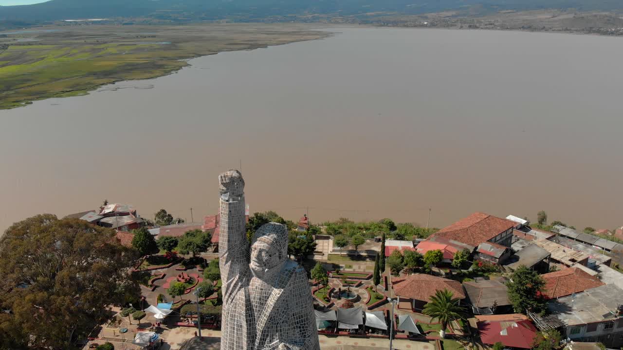 JANITZIO ISLAND MORELOS STATUE DRONE ORBIT