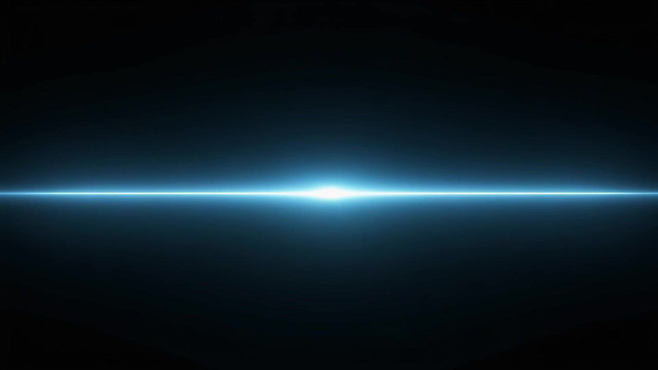 Flare anamorfico blu pulsante su sfondo nero