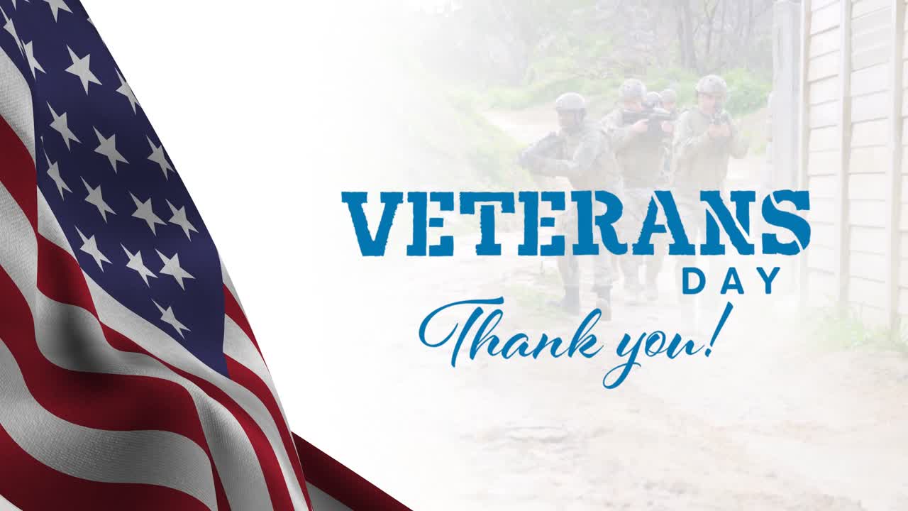 참전용사 날 텍스트와 군인 위에 미국  ⁇ 발을 흔드는 애니메이션