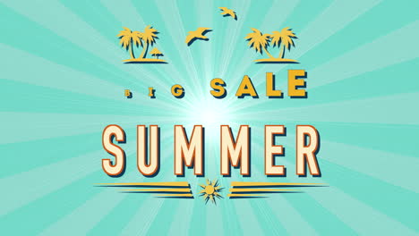 gran venta de verano con pájaros voladores y palmeras tropicales