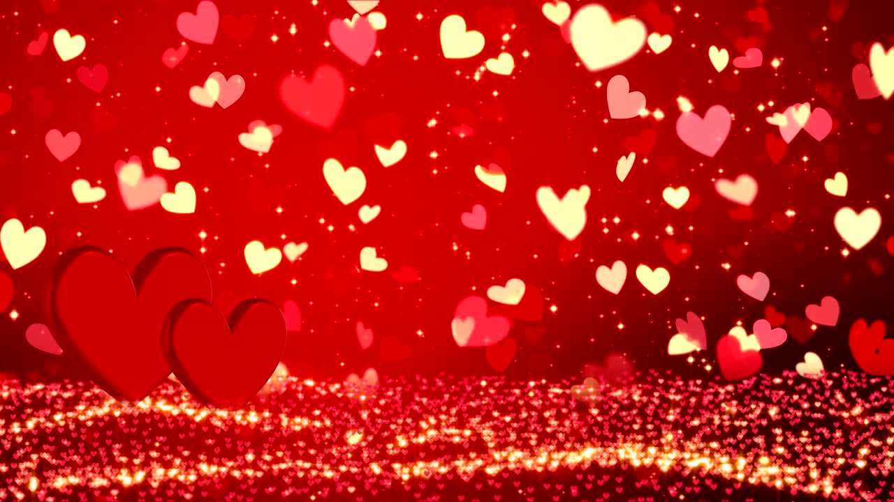 심장과 황금 콘페티와 함께 로맨틱한 배경 행복한 발렌타인 데이 또는 결혼식