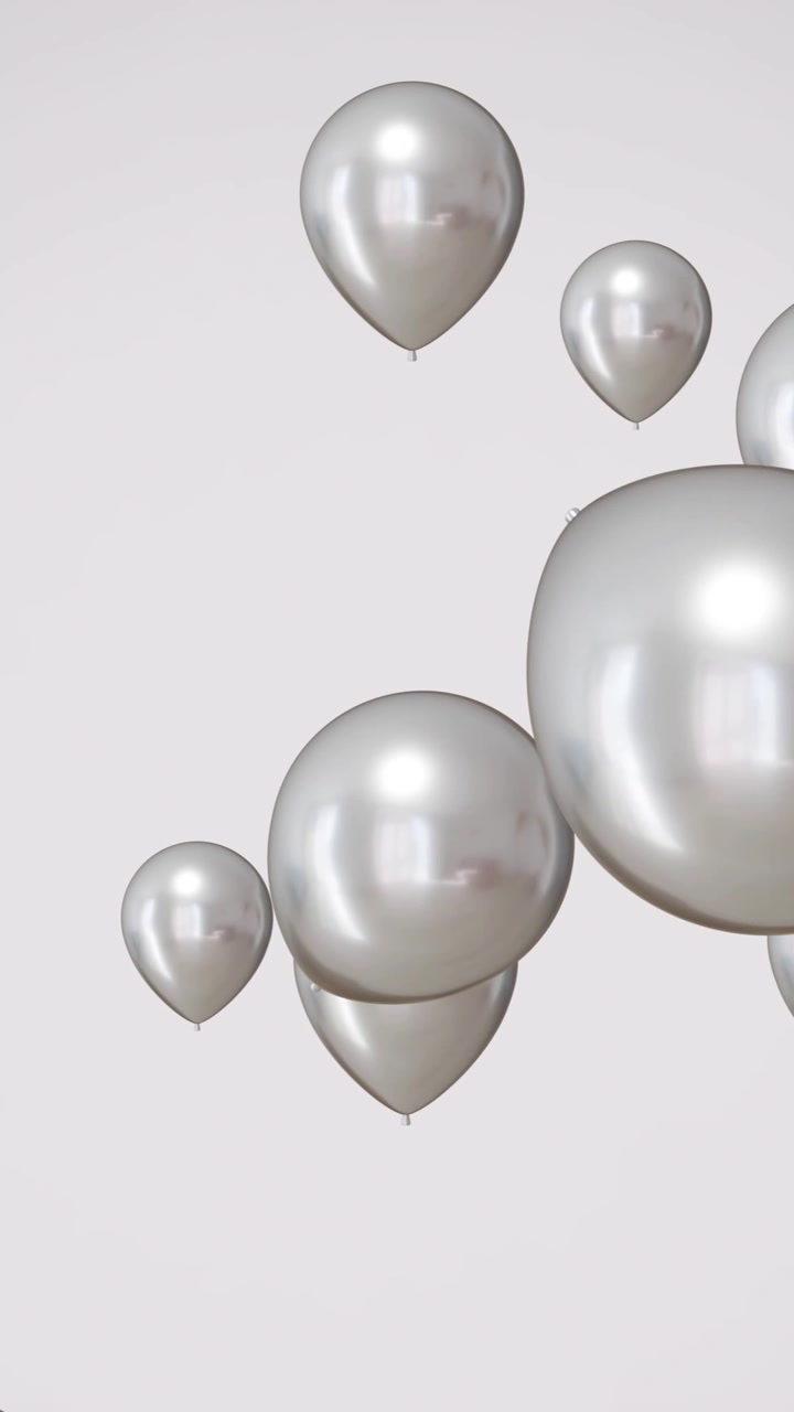 Animation of silver balloons over white background