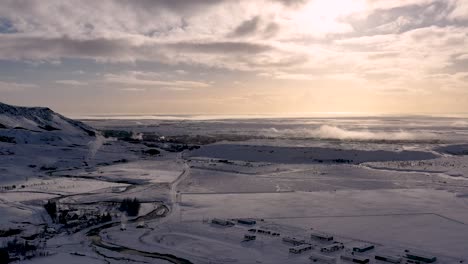 iceland's snowy majesty: aerial drone footage captures the serene beauty of winter mountainscapes
