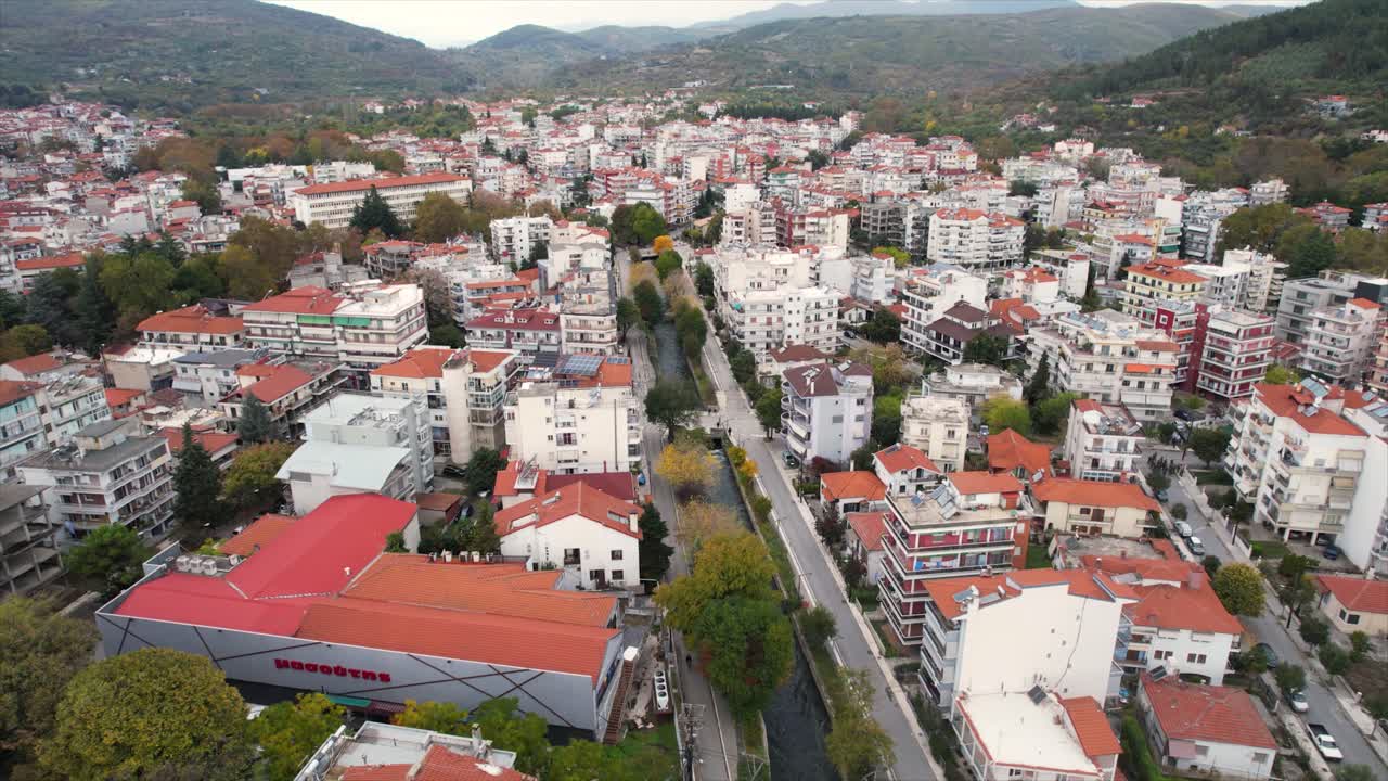 Edessa City Pella Greece Aerial Footage in Countryside City,