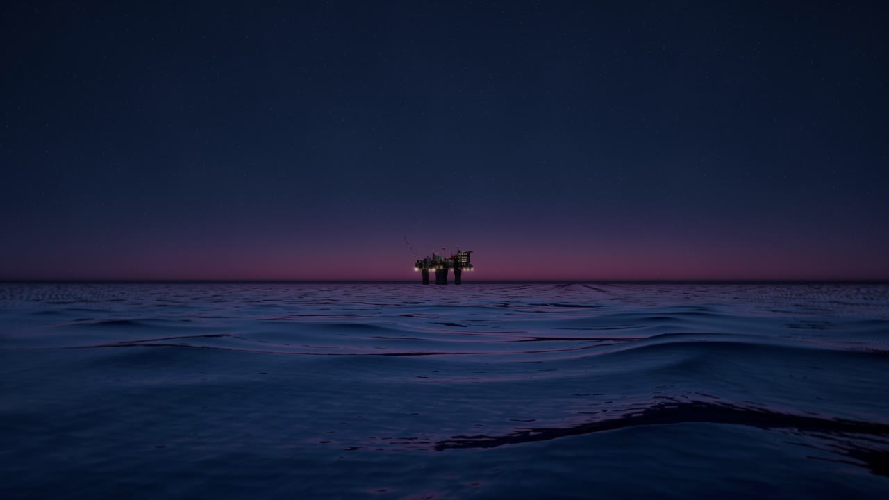 морская нефтяная платформа ночью