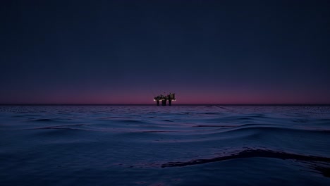 밤에 해상 석유 기구