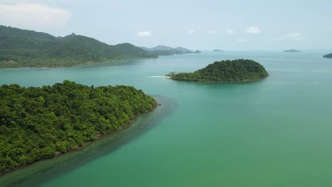 aerial dolly of tropical islands jungle and mountains