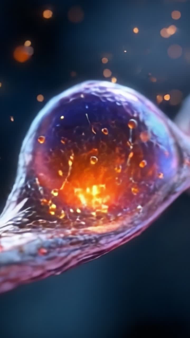 Goccia dinamica: Primo piano accattivante di una sfera liquida colorata con sfere luminose e brillanti ed effetti scintillanti in un vortice di colori radiosi.