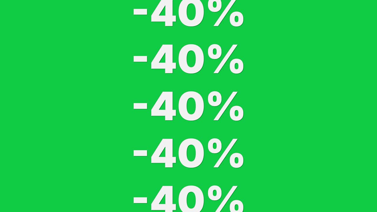 Stacked minus 40 percent text repeats vertically and scrolls upward on green screen