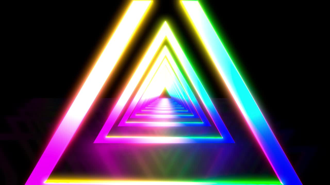 fondo geométrico de neón con túnel fluorescente led. azul abstracto ultravioleta, color púrpura. animación en bucle 4k