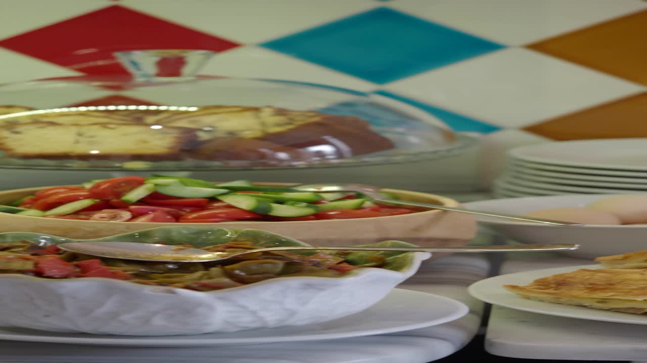 Various dishes on a buffet table