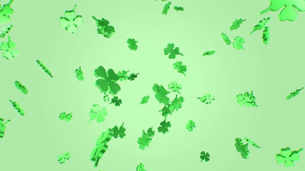 Lucky Green Falling Four Leaf Clovers St. Patrick's Day Shamrocks - 4K Seamless Loop Motion Background Animation