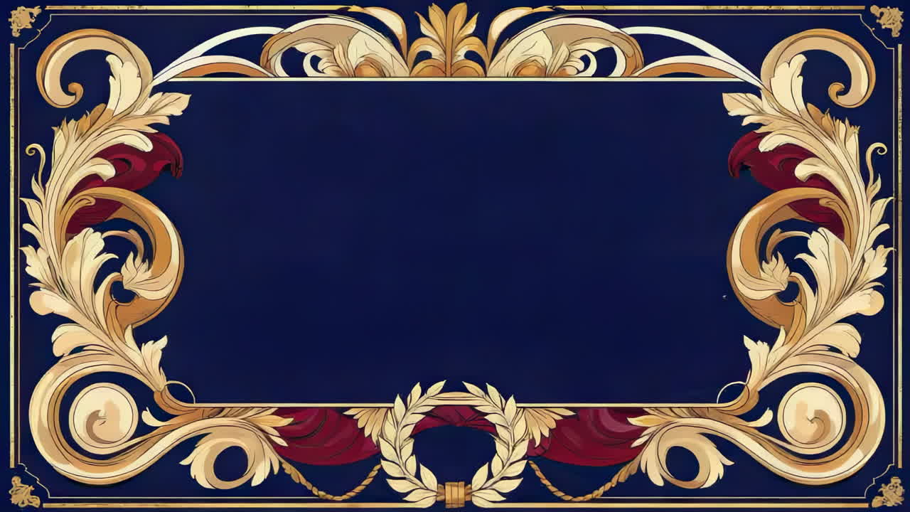 Ornate Gold and Red Decorative Frame on Blue Background