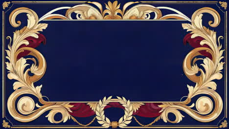 ornate gold and red decorative frame on blue background