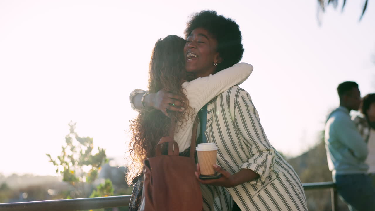 Education, coffee and hug with friends on college