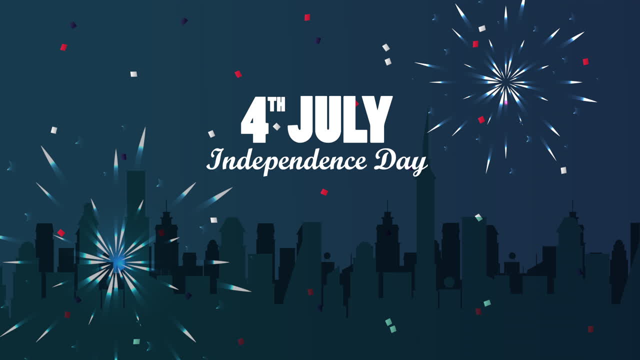 celebración del día de la independencia de los estados unidos con paisaje urbano y fuegos artificiales