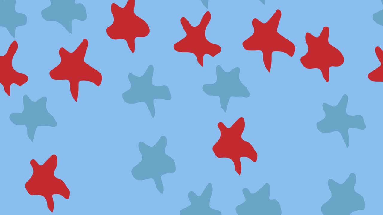 animación de estrellas azules y rojas que se mueven sobre un fondo azul