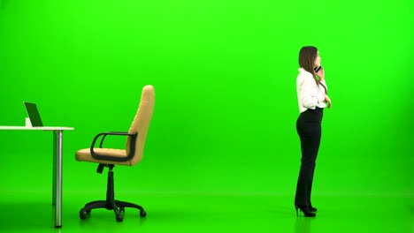 the businesswoman phones on the green background