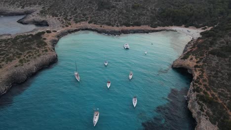 aerial drone view of cala varques beach in mallorca, spain