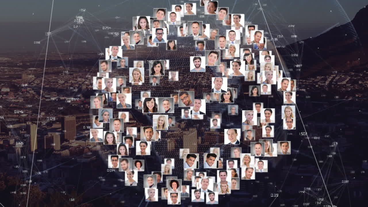 도시 풍경에 대한 연결 네트워크의 애니메이션