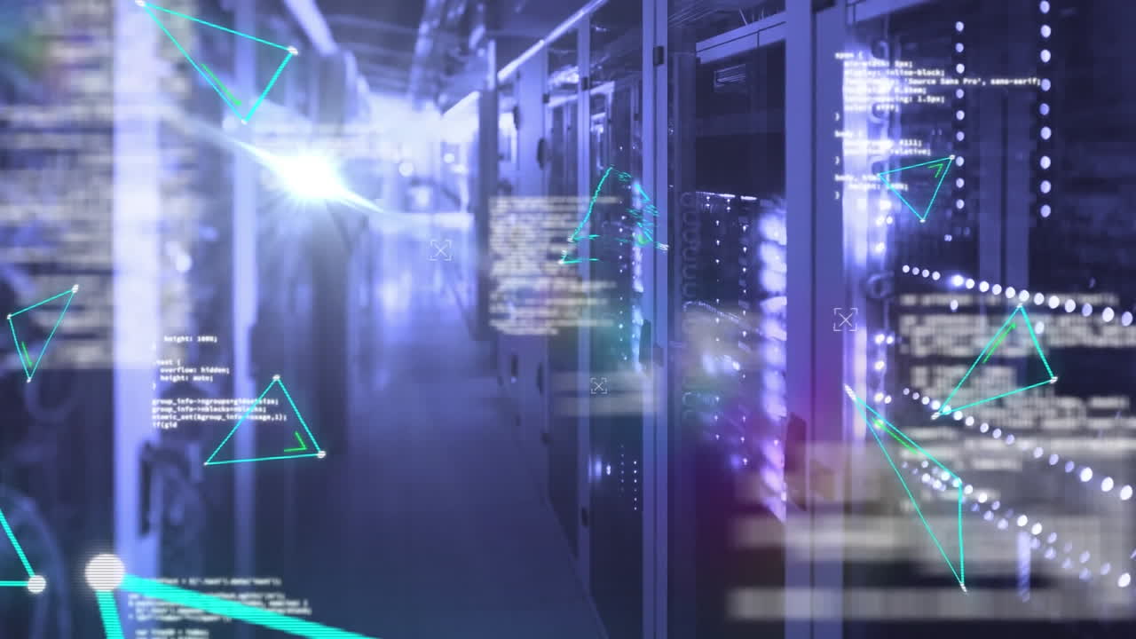 animación del procesamiento de datos a través de servidores informáticos