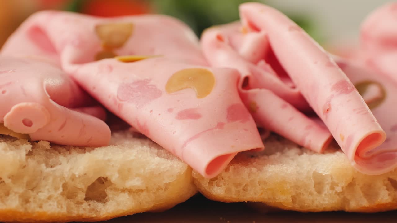 Close-up of a Sandwich with Prosciutto and Olives