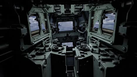 tank cockpit view with aircraft in the sky