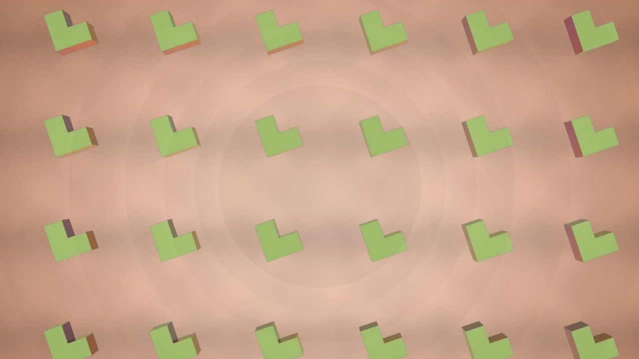 Animation of rows of abstract shapes moving on brown background