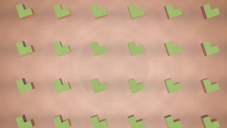 Animation of rows of abstract shapes moving on brown background