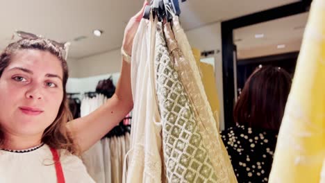 female tourist vlogging shopping experience in modern clothing store