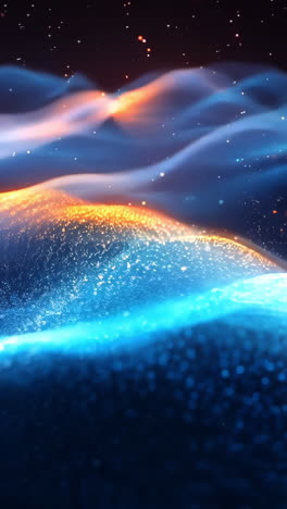 a blue and orange wave with a lot of sparkles. the wave is very large and has a lot of sparkles