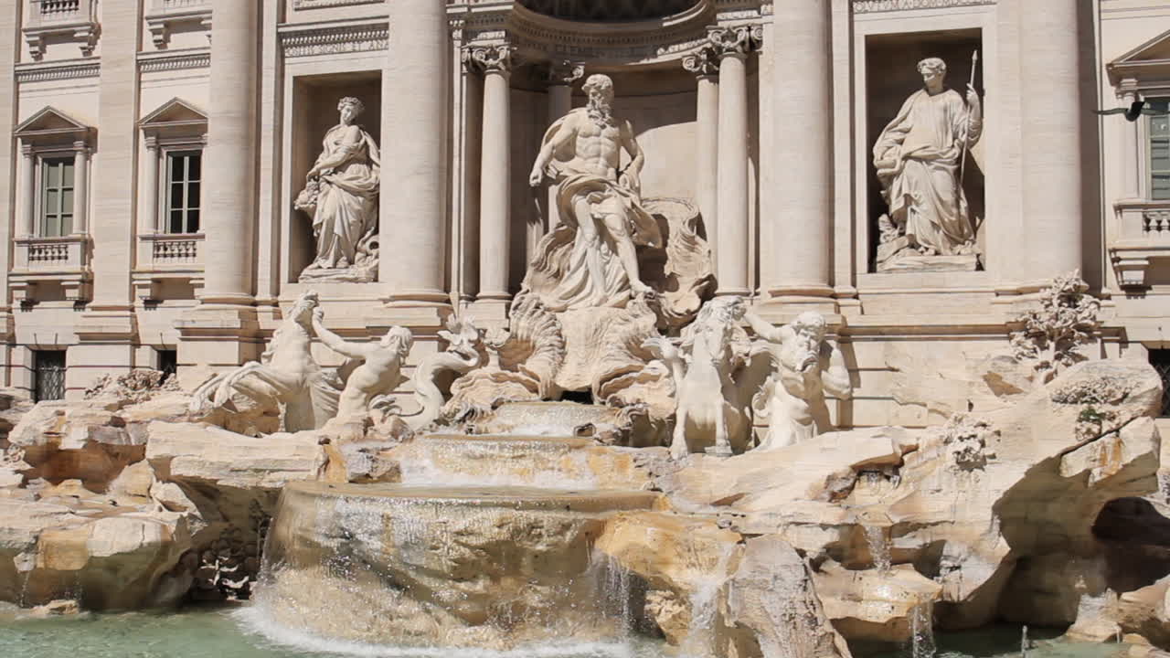 Water Flows in Trevi Fountain in Rome Italy